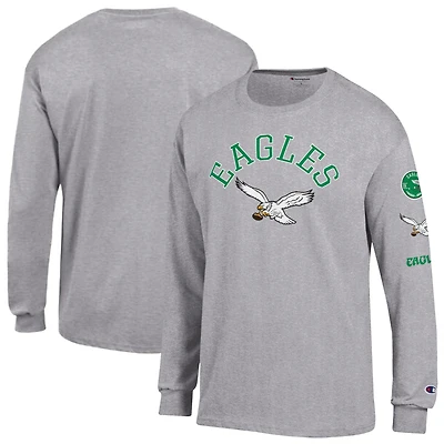 T-shirt vintage à manches longues Champion gris chiné Philadelphia Eagles pour homme
