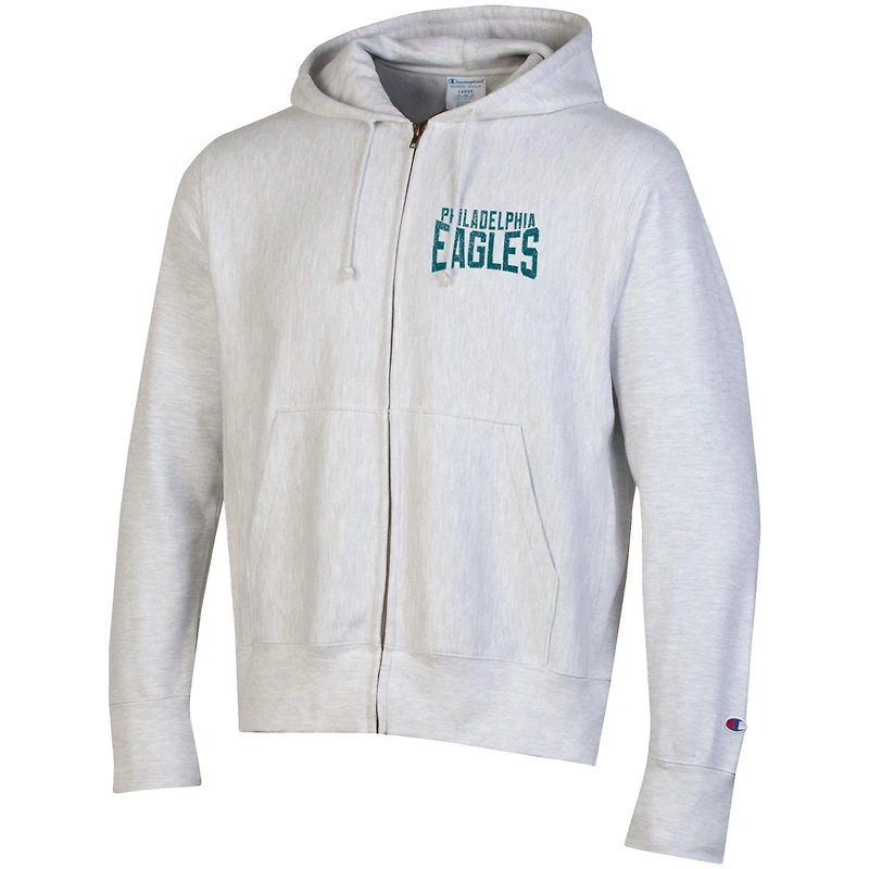 Men's Champion Heather Gray Philadelphia Eagles Reverse Weave Full-Zip Hoodie