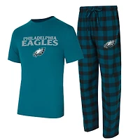Ensemble de nuit pour homme Concepts Sport vert nuit/noir Philadelphia Eagles, grande taille, t-shirt Avondale et pantalon en flanelle