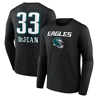 T-shirt à manches longues Cooper DeJean noir pour homme avec nom et numéro de l'équipe des Philadelphia Eagles