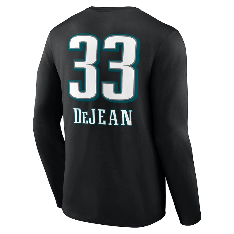 Men's Cooper DeJean Black Philadelphia Eagles Team Wordmark Name & Number Long Sleeve T-Shirt