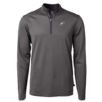Pull-over zippé quart de tour en piqué recyclé à micro-rayures et micro-rayures, noir/gris, pour homme, Cutter & Buck, des Philadelphia Eagles