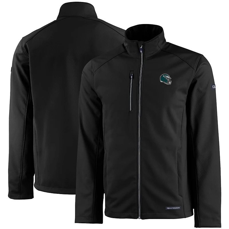 Veste zippée intégrale recyclée en softshell Evoke Eco noire des Philadelphia Eagles pour homme Cutter & Buck