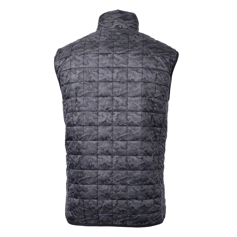 Men's Cutter & Buck Black Philadelphia Eagles Rainier PrimaLoft Eco Insulated Printed Full-Zip Puffer Vest