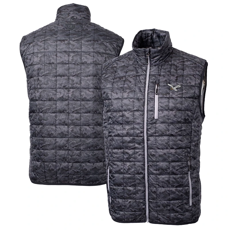 Gilet matelassé imprimé entièrement zippé et isolé PrimaLoft Eco pour homme, noir, des Philadelphia Eagles, Cutter & Buck