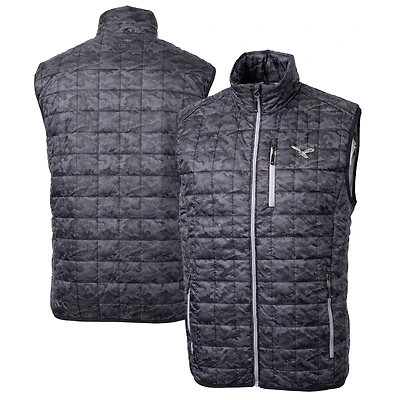 Gilet matelassé imprimé entièrement zippé et isolé PrimaLoft Eco pour homme, noir, des Philadelphia Eagles, Cutter & Buck