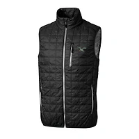 Gilet matelassé isolant entièrement zippé Rainier PrimaLoft Eco pour homme, noir, avec logo rétro des Philadelphia Eagles, Cutter & Buck