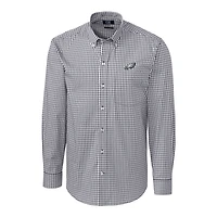 Chemise boutonnée extensible à manches longues et carreaux vichy pour homme, couleur anthracite, style coupe-vent des Eagles de Philadelphie, grande taille