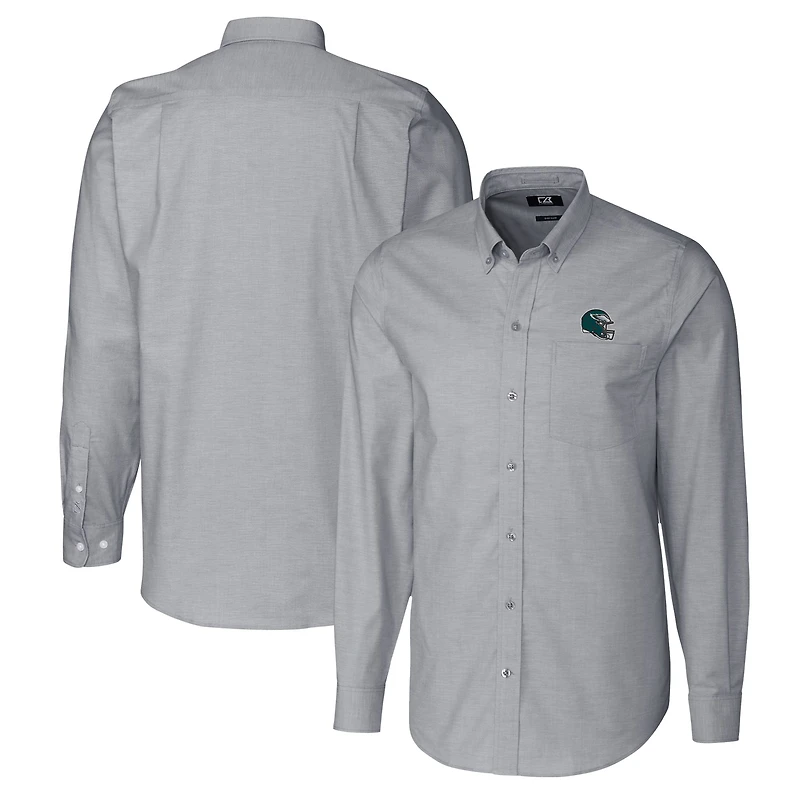 Chemise boutonnée à manches longues et col montant pour homme, couleur anthracite, motif casque des Philadelphia Eagles, en tissu Oxford extensible.