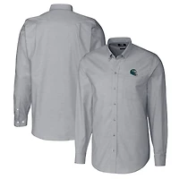 Chemise boutonnée à manches longues et col montant pour homme, couleur anthracite, motif casque des Philadelphia Eagles, en tissu Oxford extensible.