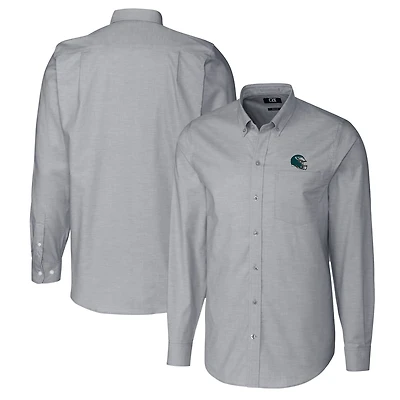 Chemise boutonnée à manches longues et col montant pour homme, couleur anthracite, motif casque des Philadelphia Eagles, en tissu Oxford extensible.