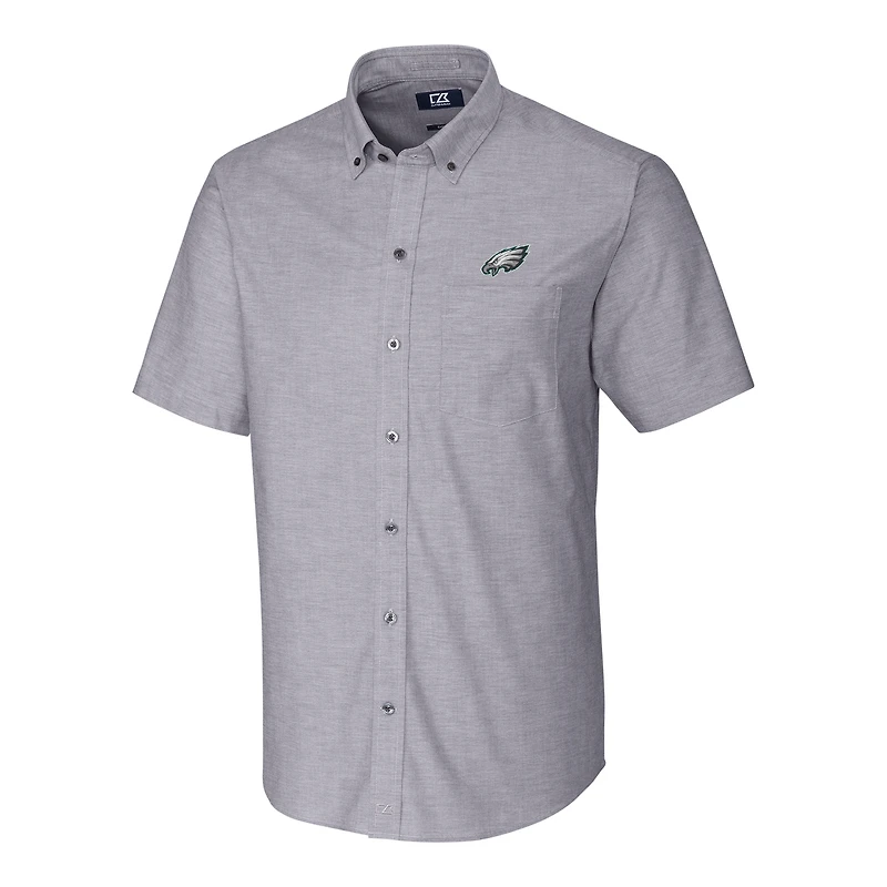 Chemise boutonnée à manches courtes en tissu Oxford extensible pour homme, couleur anthracite, Cutter & Buck, Philadelphia Eagles