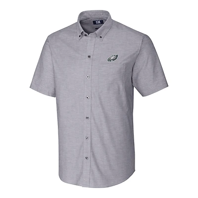 Chemise boutonnée à manches courtes en tissu Oxford extensible pour homme, couleur anthracite, Cutter & Buck, Philadelphia Eagles