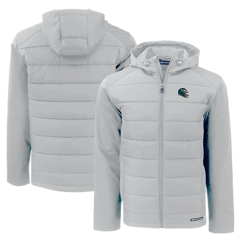 Veste à capuche entièrement zippée en tissu recyclé Evoke Hybrid Eco Softshell pour homme, coupe-vent et buck gris, avec casque des Philadelphia Eagles