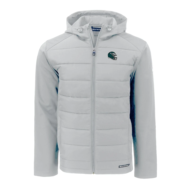 Veste à capuche entièrement zippée en tissu recyclé Evoke Hybrid Eco Softshell pour homme, coupe-vent et buck gris, avec casque des Philadelphia Eagles