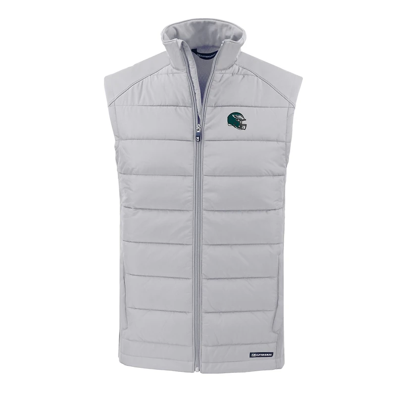 Gilet zippé entièrement recyclé Evoke Hybrid Eco Softshell pour homme, gris, avec casque des Philadelphia Eagles Cutter & Buck