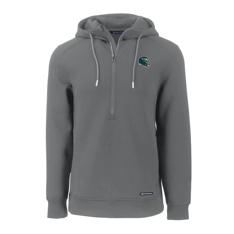 Sweat à capuche demi-zippé recyclé gris Philadelphia Eagles pour homme, modèle Cutter & Buck, avec casque Roam Eco