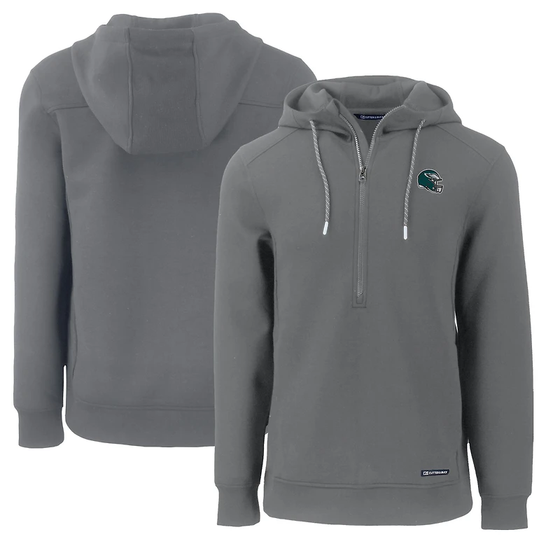 Sweat à capuche demi-zippé recyclé gris Philadelphia Eagles pour homme, modèle Cutter & Buck, avec casque Roam Eco