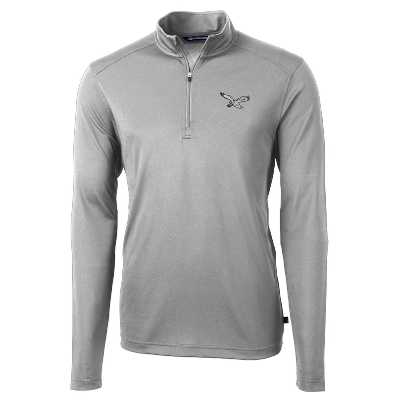 Pull zippé quart de tour en piqué écologique recyclé pour homme, modèle Cutter & Buck Silver Philadelphia Eagles Gridiron Classics, grandes tailles