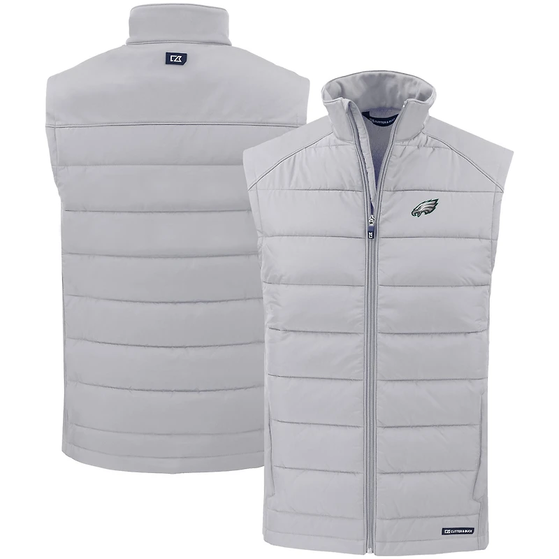 Gilet zippé entièrement recyclé PrimaLoft Hybrid Eco Softshell pour homme Cutter & Buck Silver Philadelphia Eagles