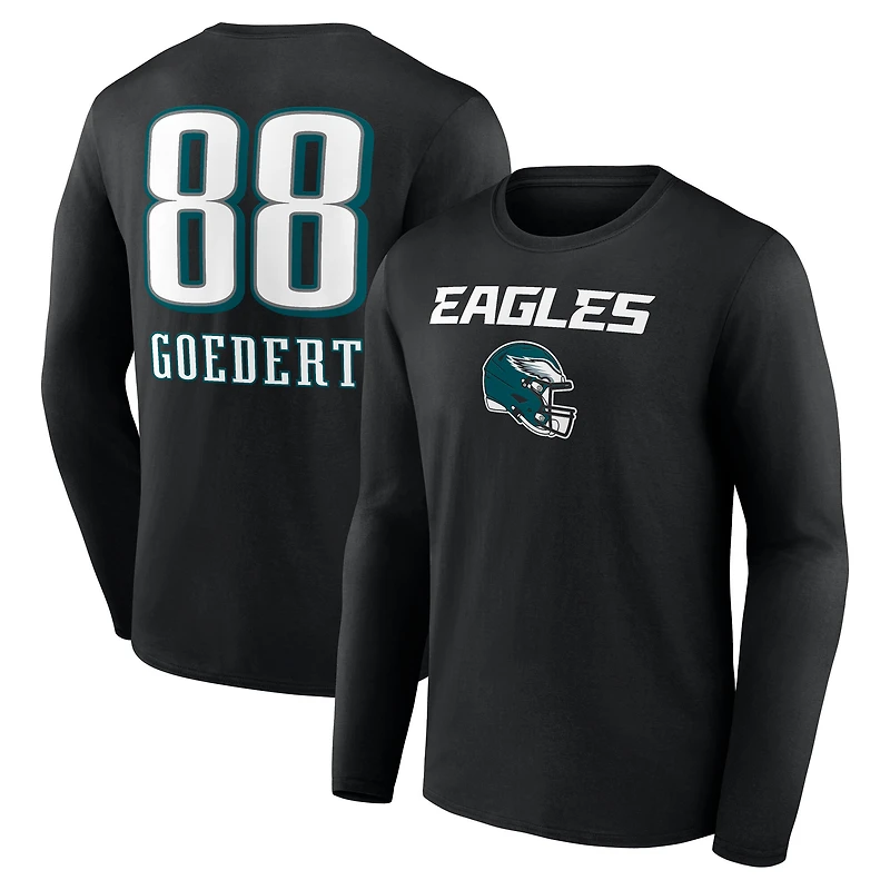T-shirt à manches longues noir Dallas Goedert pour homme, avec nom et numéro de l'équipe des Philadelphia Eagles