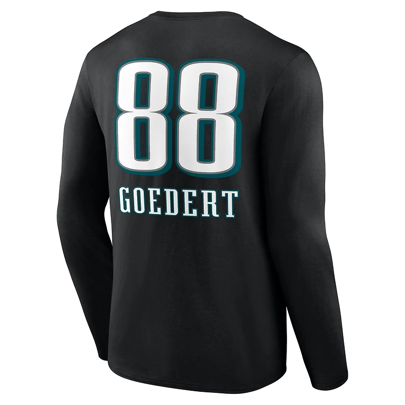 T-shirt à manches longues noir Dallas Goedert pour homme, avec nom et numéro de l'équipe des Philadelphia Eagles
