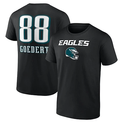 T-shirt noir Dallas Goedert pour homme avec nom et numéro de l'équipe Philadelphia Eagles