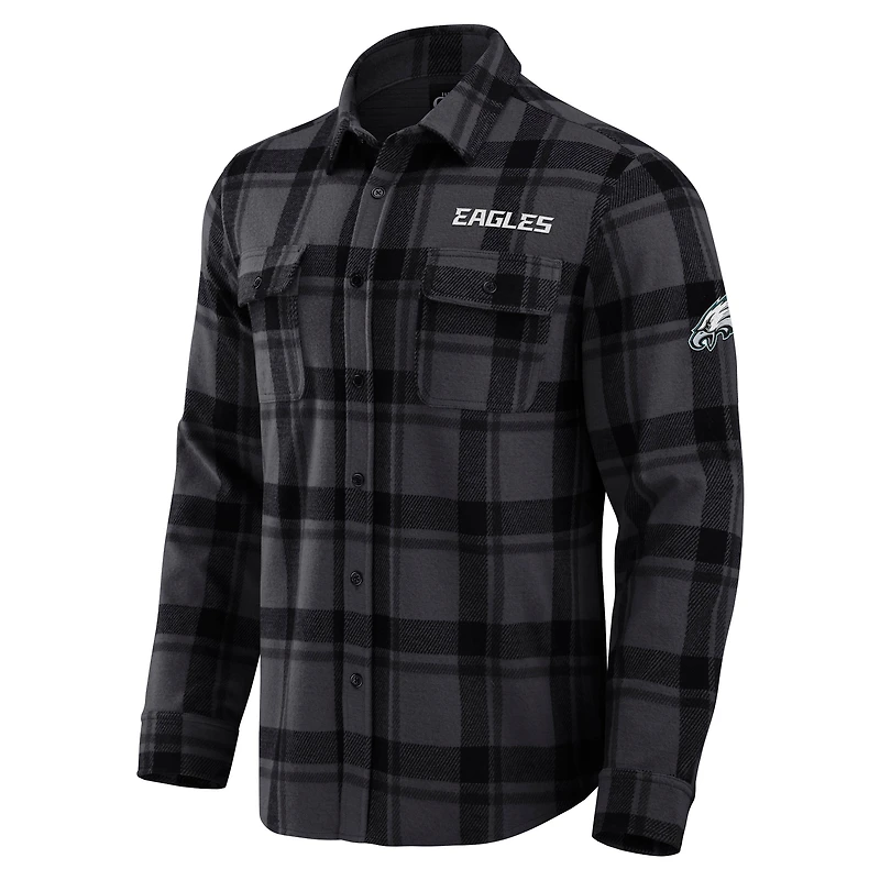 Men's Darius Rucker Collection by Fanatics Black Philadelphia Eagles Relaxed Tri-Blend Plaid Button-Up Shirt