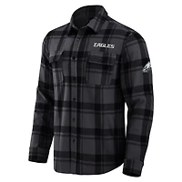 Men's Darius Rucker Collection by Fanatics Black Philadelphia Eagles Relaxed Tri-Blend Plaid Button-Up Shirt