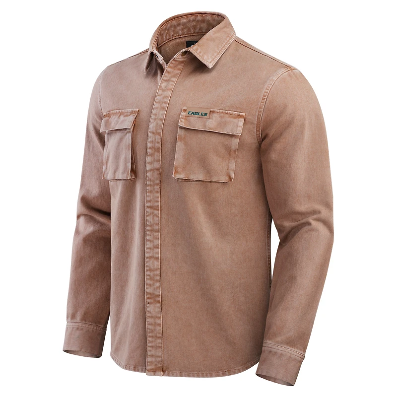 Chemise à manches longues teintée en pièce pour homme de la collection Darius Rucker Fanatics, marron, Philadelphia Eagles