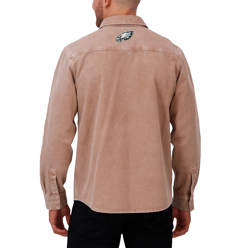 Chemise à manches longues teintée en pièce pour homme de la collection Darius Rucker Fanatics, marron, Philadelphia Eagles