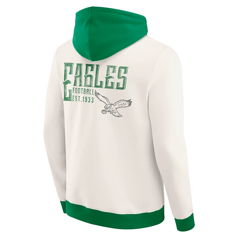 Sweat à capuche zippé pour homme de la collection Darius Rucker Fanatics, couleur crème, motif Philadelphia Eagles, effet vieilli