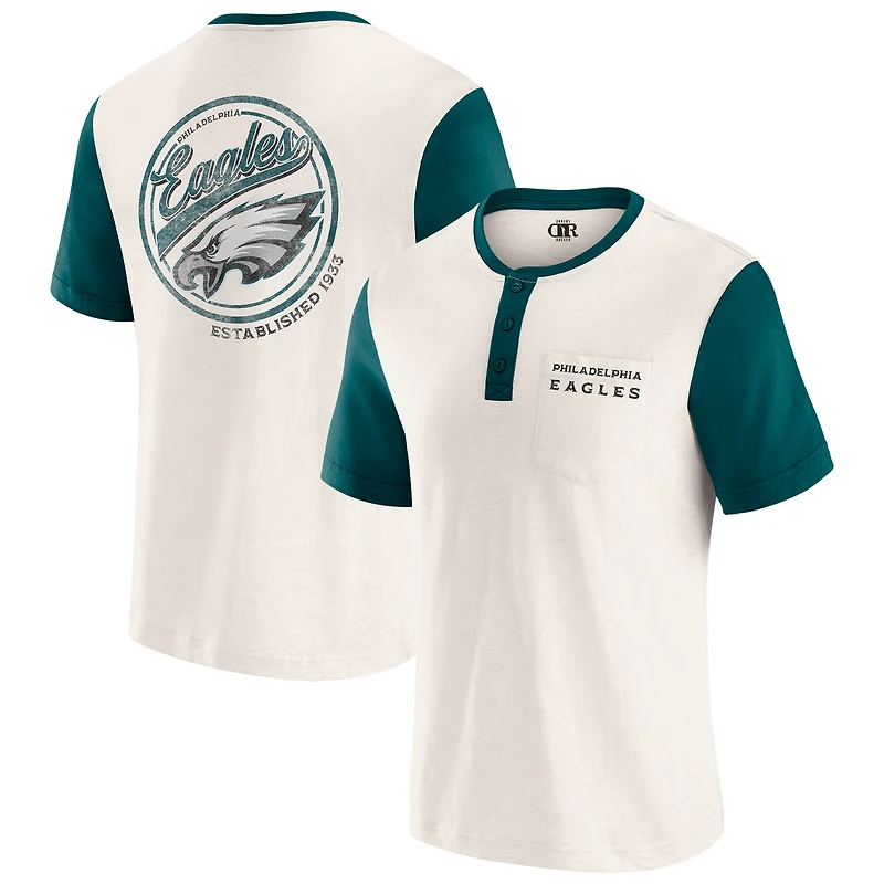 Men's Darius Rucker Collection by Fanatics Cream Philadelphia Eagles Henley Colorblock Slub Pocket T-Shirt