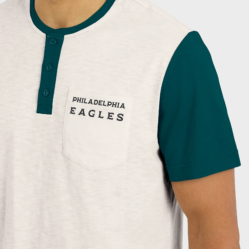 Men's Darius Rucker Collection by Fanatics Cream Philadelphia Eagles Henley Colorblock Slub Pocket T-Shirt