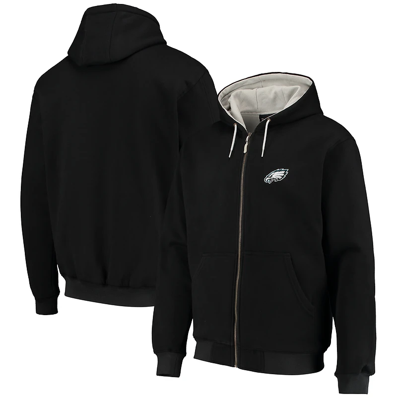 Sweat à capuche entièrement zippé doublure thermique Dunbrooke pour hommes, Philadelphia Eagles Craftsman, noir