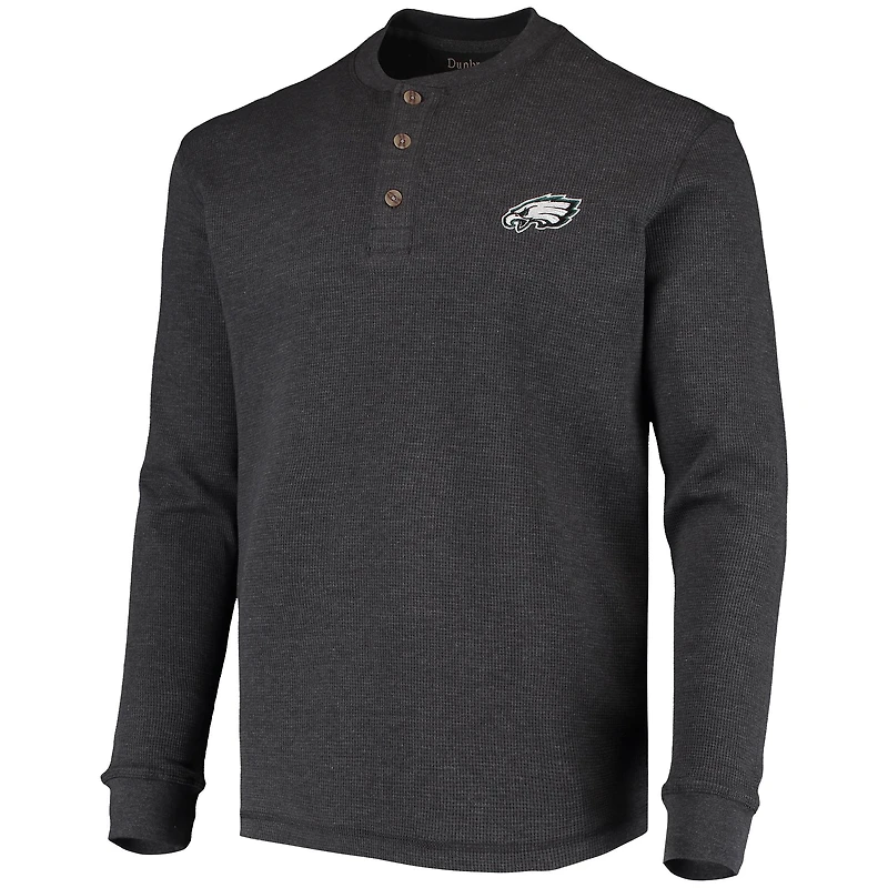 Men's Dunbrooke Charcoal Philadelphia Eagles Logo Maverick Thermal Henley Long Sleeve T-Shirt