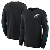 T-shirt à manches longues Fanatics noir pour homme, motif grand et grand, des Philadelphia Eagles, avec Clock Management Legacy