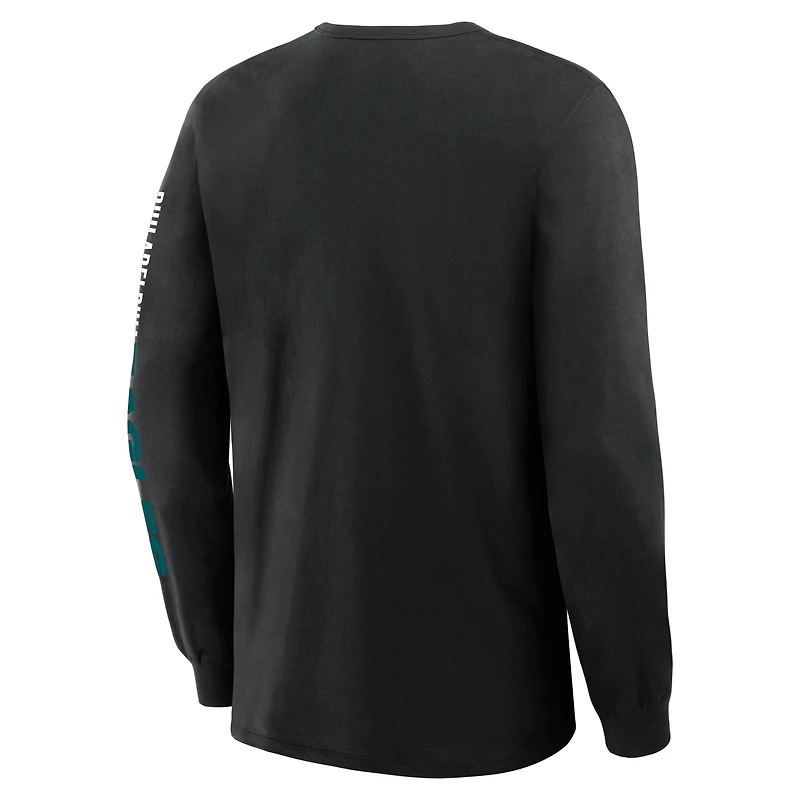 T-shirt à manches longues Fanatics noir pour homme, motif grand et grand, des Philadelphia Eagles, avec Clock Management Legacy