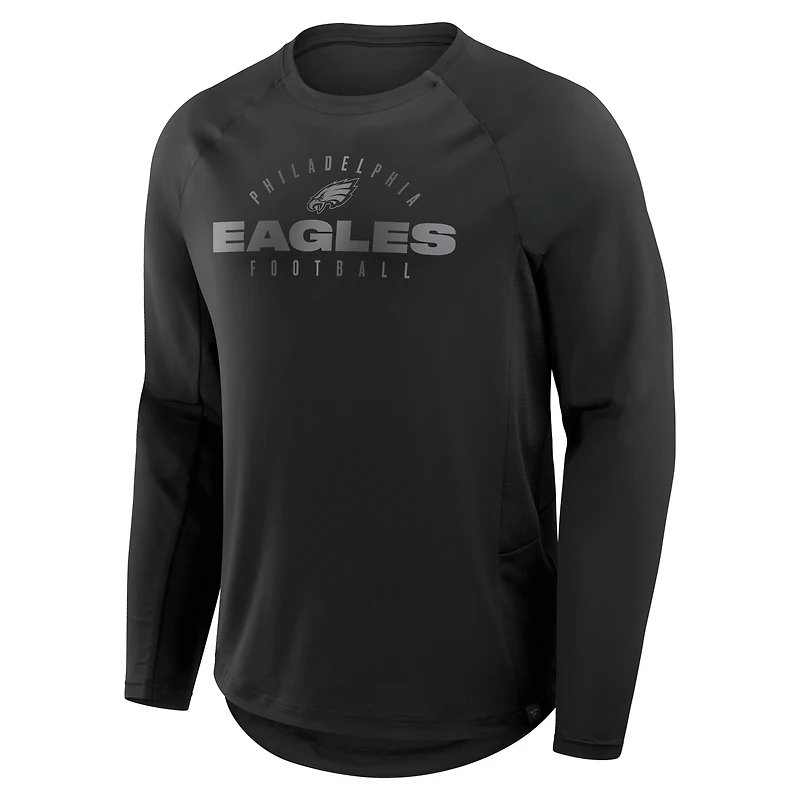 T-shirt à manches longues Fanatics noir pour homme avec motif de couverture des Philadelphia Eagles