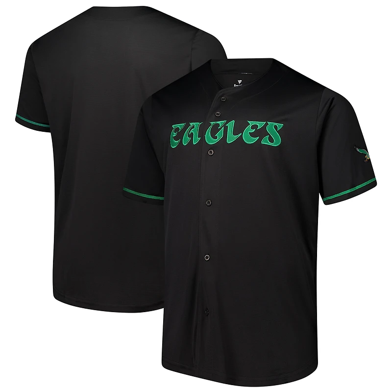 Maillot à boutons complets noir Philadelphia Eagles Pop Fanatics pour homme