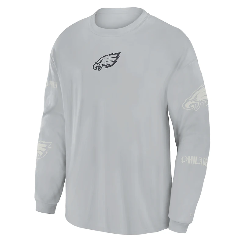 T-shirt à manches longues oversize Fanatics gris Philadelphia Eagles pour homme