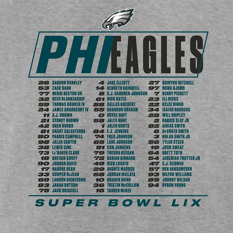 Men's Fanatics  Heather Gray Philadelphia Eagles Super Bowl LIX Big & Tall Roster T-Shirt