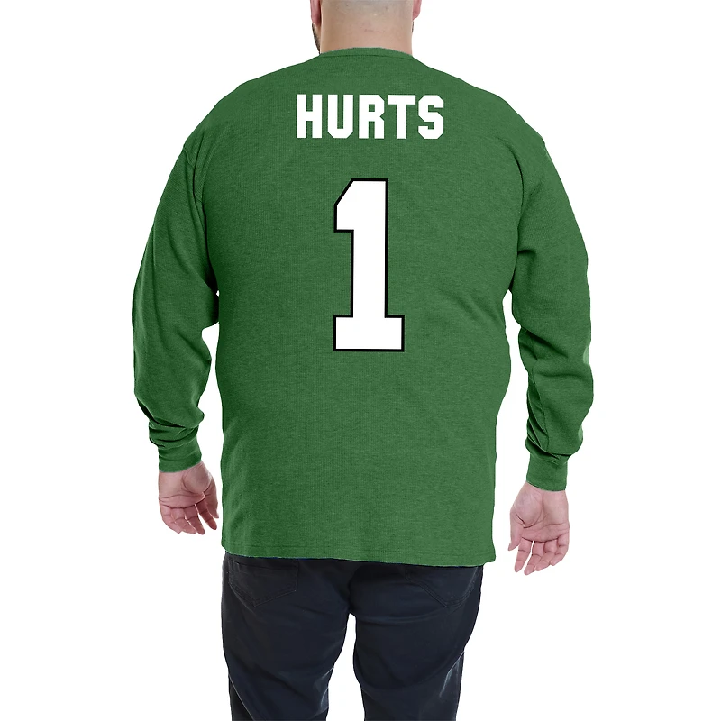 Men's Fanatics Jalen Hurts Kelly Green Philadelphia Eagles Big & Tall Thermal Waffle Long Sleeve T-Shirt