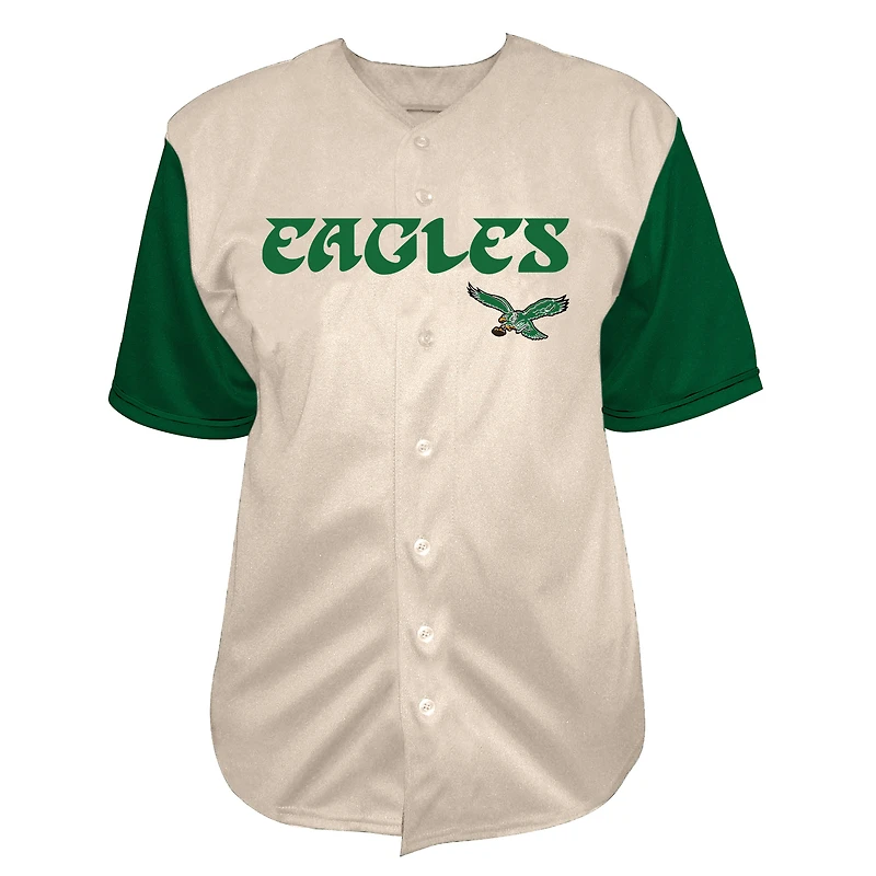 Men's Fanatics Saquon Barkley Cream Philadelphia Eagles Big & Tall Baseball Button-Up Shirt