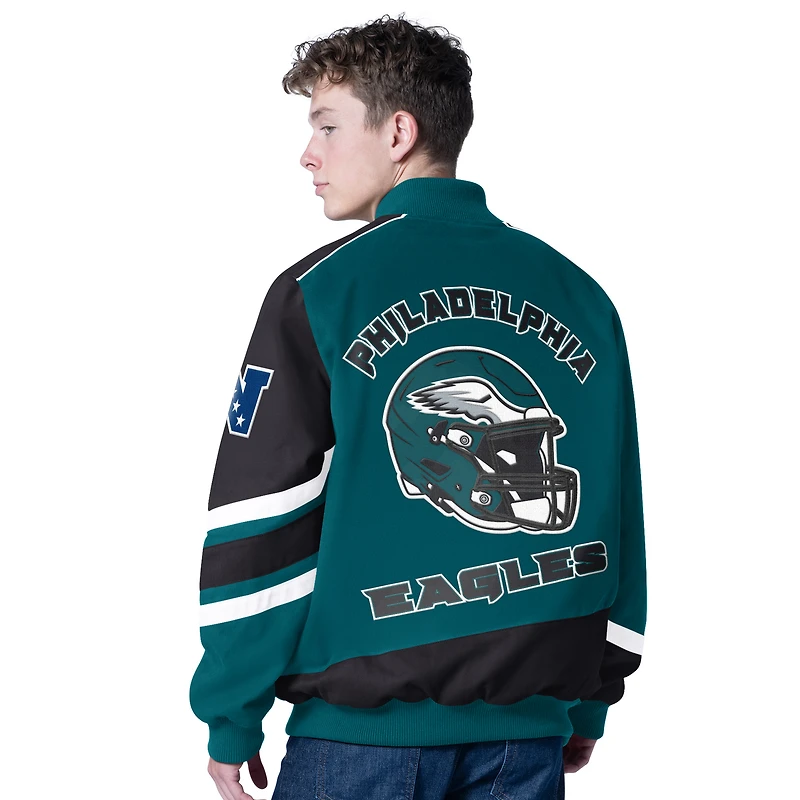 Men's G-III Sports by Carl Banks Midnight Green Philadelphia Eagles Prime Time Full-Zip Racing Jacket