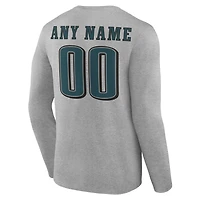 T-shirt à manches longues gris authentique pour homme des Eagles de Philadelphie, personnalisé avec nom et numéro.