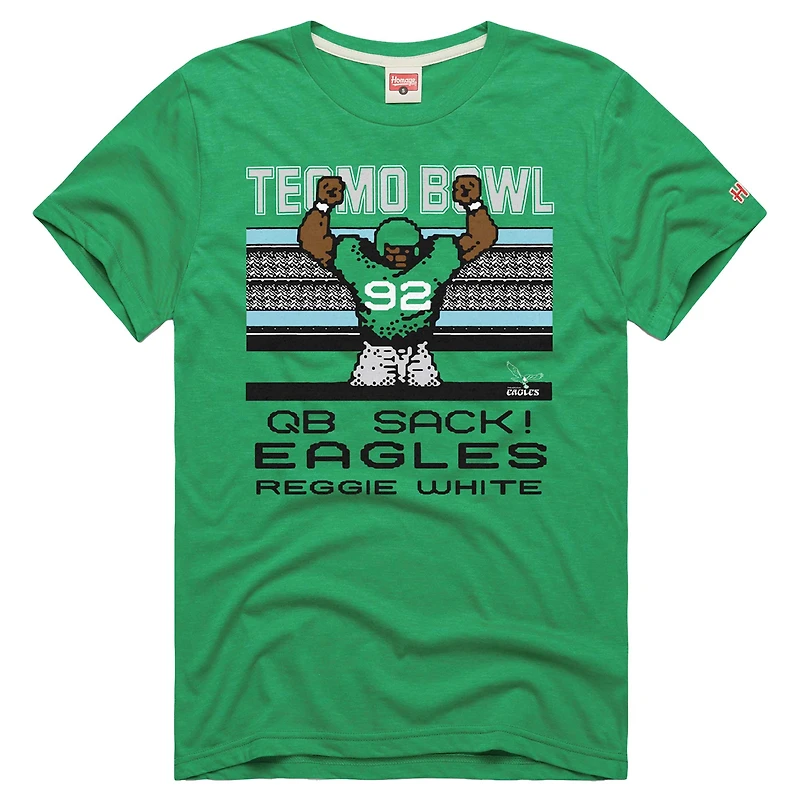 Men's Homage Reggie White Kelly Green Philadelphia Eagles Tecmo Bowl Retired Player Graphic Tri-Blend T-Shirt