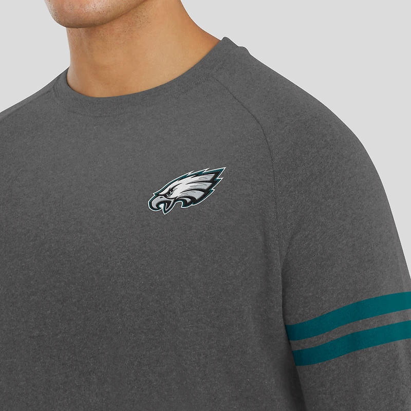 Sweat-shirt à manches longues raglan tri-blend gris chiné foncé J. Palmer pour homme des Philadelphia Eagles