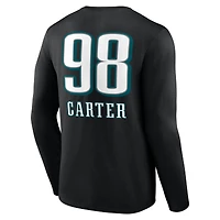 T-shirt à manches longues noir pour homme Jalen Carter avec nom et numéro de l'équipe des Philadelphia Eagles