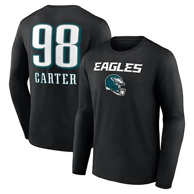T-shirt à manches longues noir pour homme Jalen Carter avec nom et numéro de l'équipe des Philadelphia Eagles